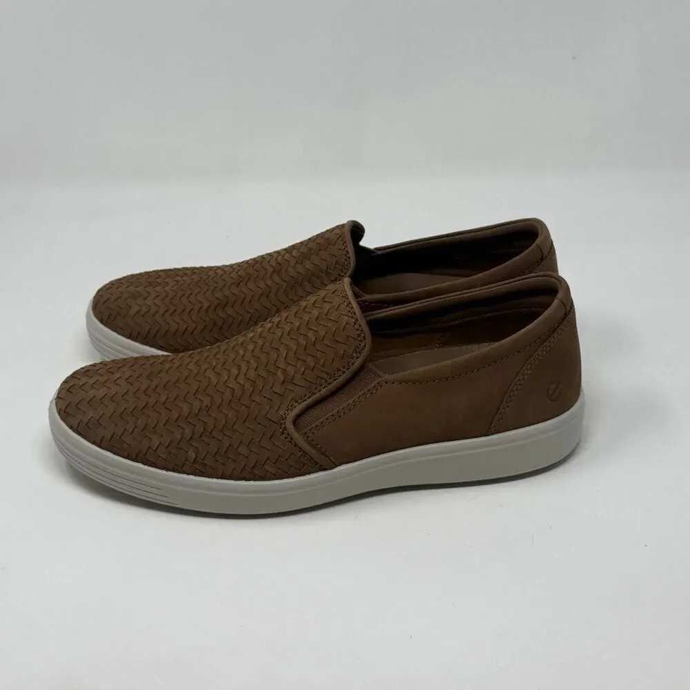 ECCO Soft 7 Woven 2.0 Sneaker Shoes Mens 9 EU 43 Brown Nubuck Leather Slip On
